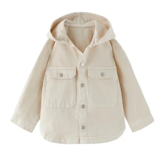 Zara Cream Utility Hooded Shirt Jacket - Picture 1 of 5